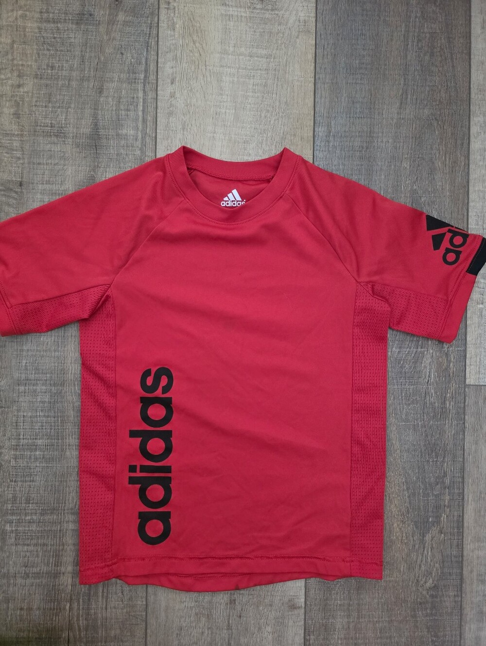 Adidas Red Short-Sleeve Kids Performance Tee with Black Logo - Boys Size 5